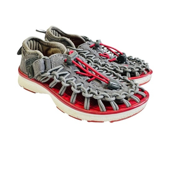 KEEN Uneek Gray Red Closed Toe Woven Sandals Big Boys Size 10 - Picture 1 of 11
